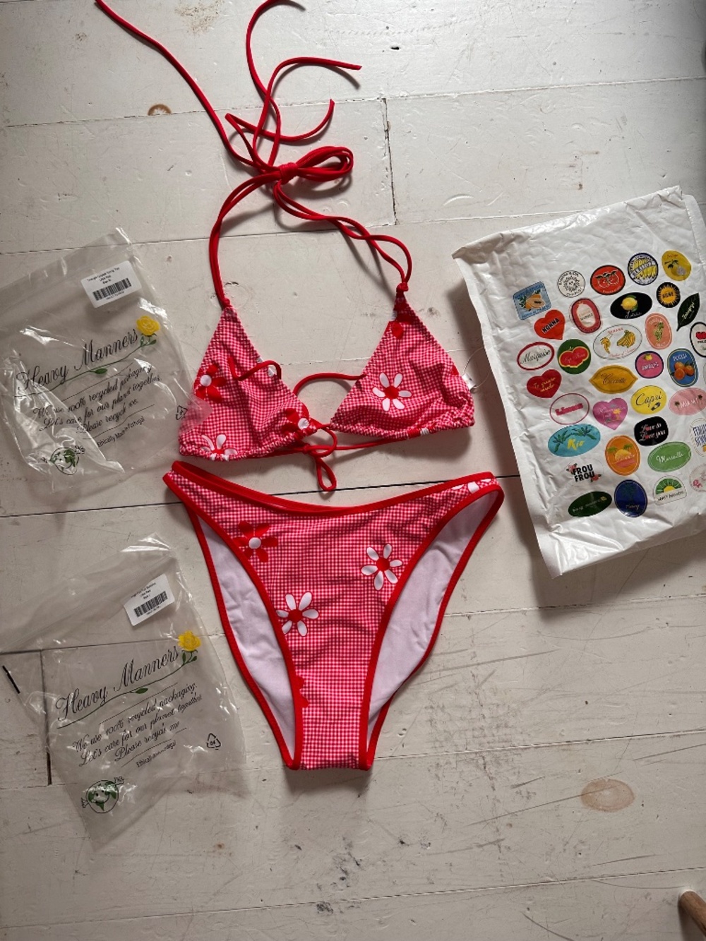 Heavy Manners Red Gingham and Flowers Bikini NWT - Picture 8 of 10